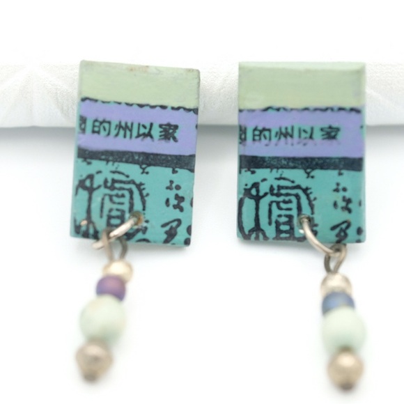 Beautiful teal & black earrings - Picture 4 of 4